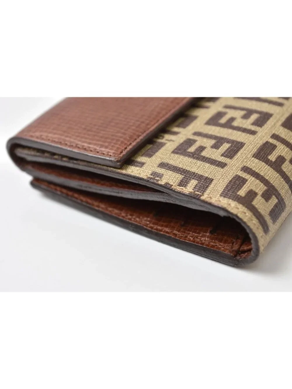 Fendi Wallet Bifold Fold Zucca Pattern Beige Brown